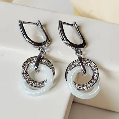 Сережки CZ Ceramic артикул К10009 — срібна прикраса