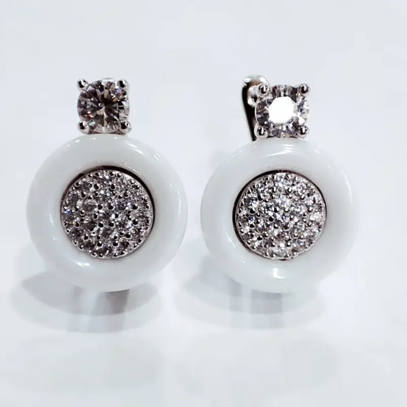 Сережки CZ Ceramic, з білою керамікою та Фіанітами, арт. А12009 — фото 1