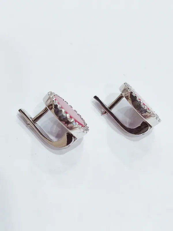 Срібні сережки з коралом та фіанітами — фото 2