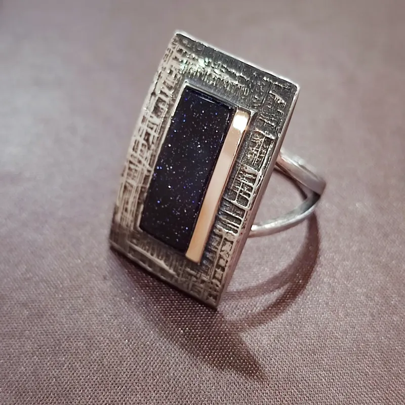 Срібна каблучка з золотою пластиною та Авантюрином — фото 3