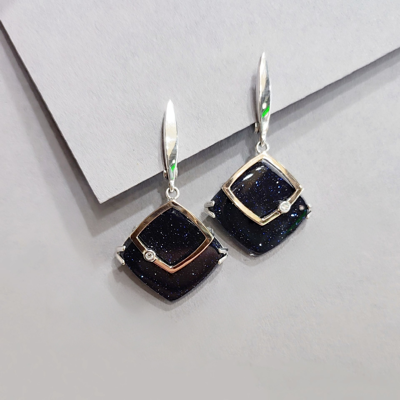 Сережки з авантюрином "Ніч каіра" — срібна прикраса