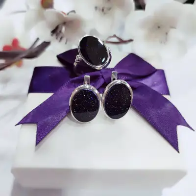 Срібний набір з авантюрином «Ніч Каіра» 💎 — срібна прикраса