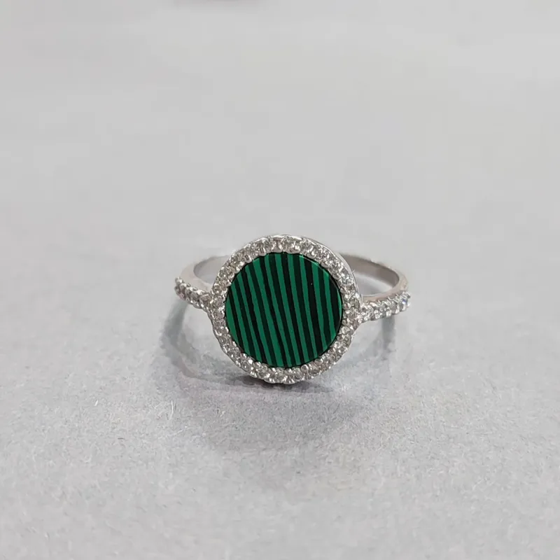 Срібний набір з натуральним малахітом і фіанітами — фото 3