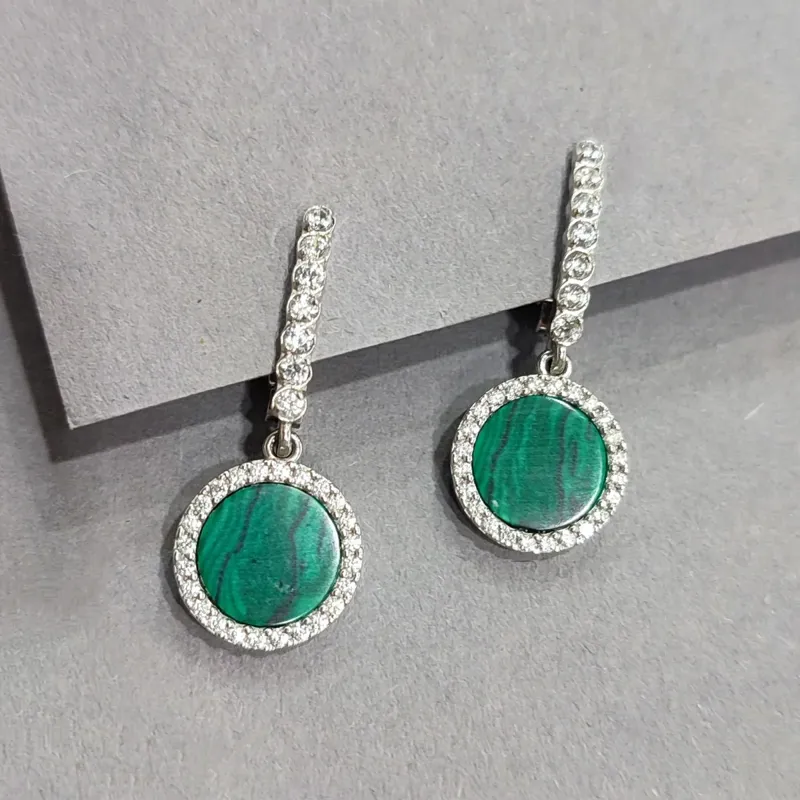 Срібний набір з натуральним малахітом і фіанітами — фото 4