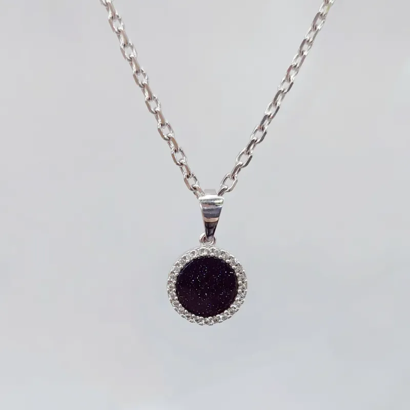 Якірний срібний ланцюжок з підвіскою з Авантюрином та фіанітами — фото 2