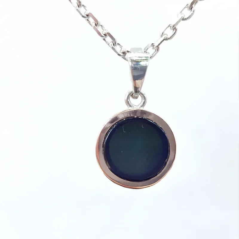 Срібний ланцюжок "якірний" з підвіскою з оніксом та золотою пластиною — фото 2