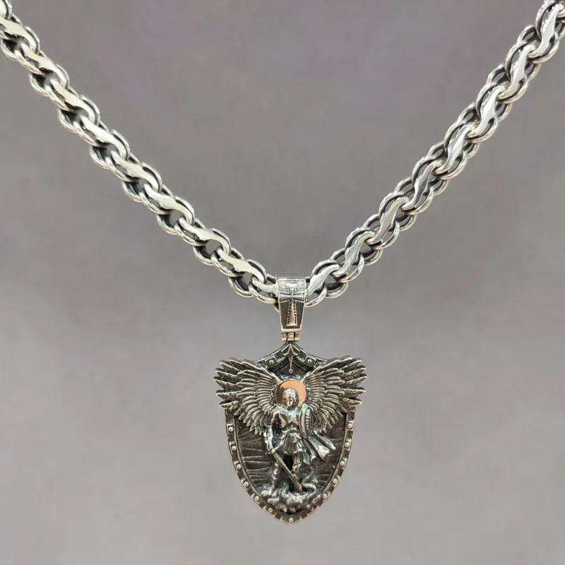 Срібний чоловічий набір “Архангел Михаїл — Щит Захисника” з ланцюгом "Ручей" — фото 2