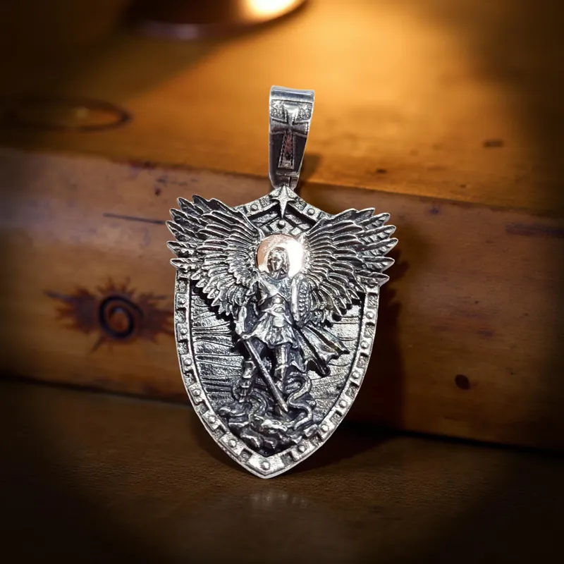 Срібний чоловічий набір “Архангел Михаїл — Щит Захисника” з ланцюгом "Ручей" — фото 3