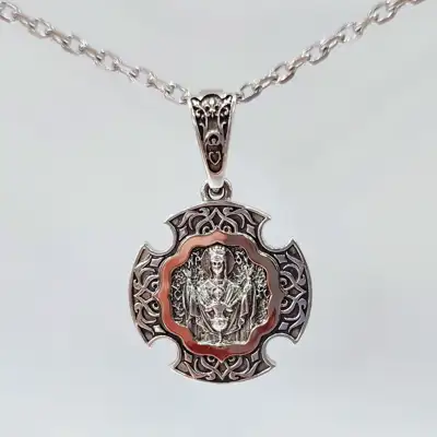 Срібний кулон «Божа Матір – Трійця» (двосторонній) — срібна прикраса