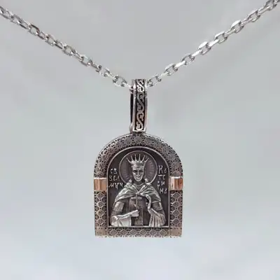 Срібний кулон-ікона «Свята великомучениця Катерина» — срібна прикраса