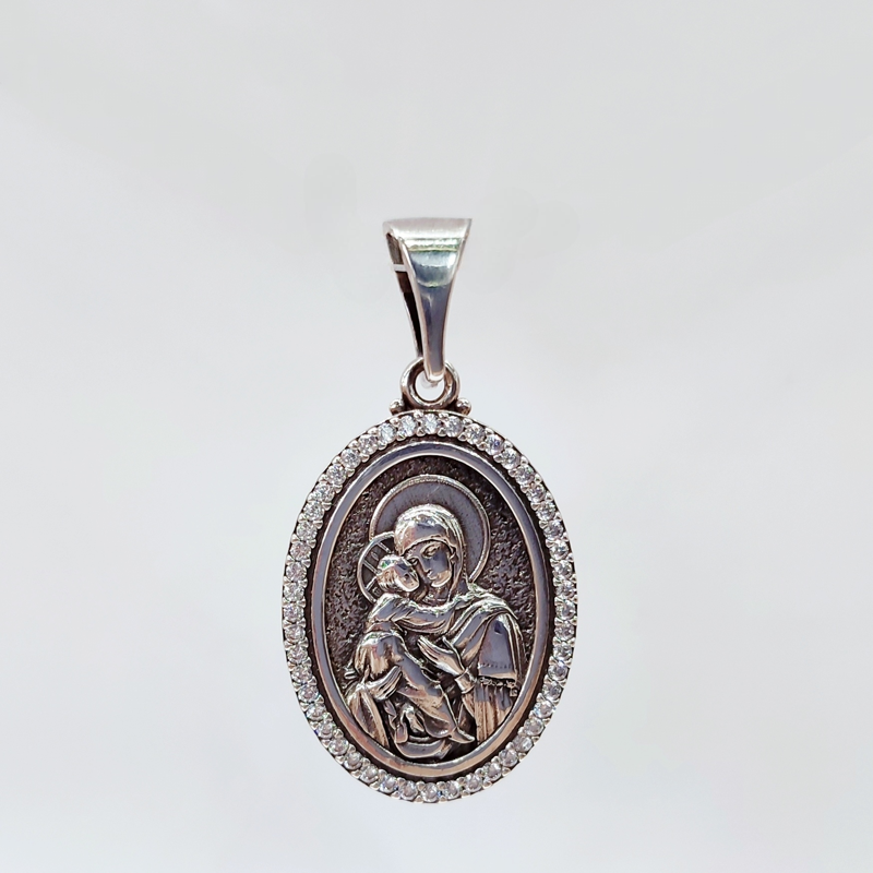Срібний кулон-ікона «Божа Матір з Немовлям» — фото 4