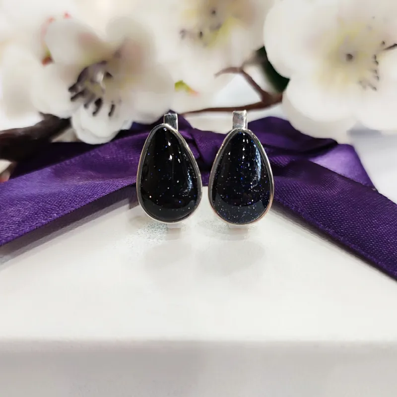 Срібні сережки з Авантюрином "Ніч каіра" — фото 3