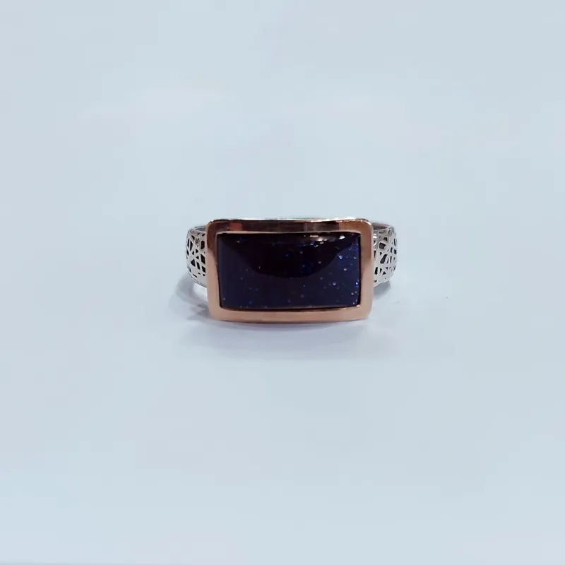 Срібна каблучка з Авантюрином (Ніч каіра) та золотою пластиною — фото 2