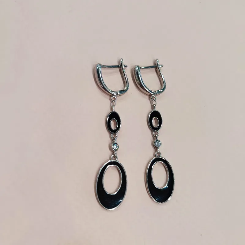 Сережки вісюльки з чорною емалью — фото 2