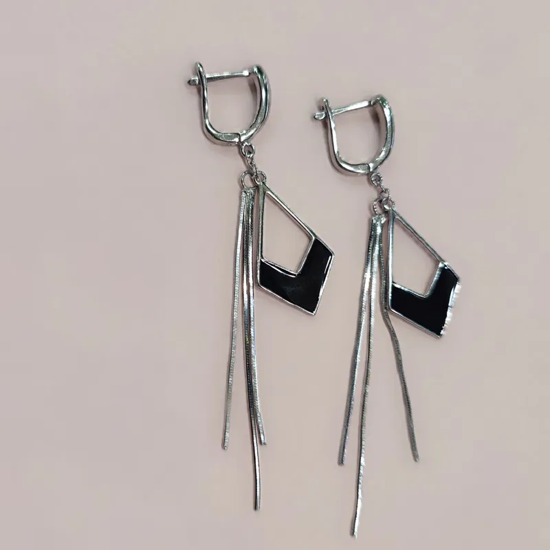 Срібні сережки вісюльки з ромбами — фото 2