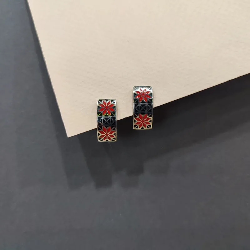 Сережки із срібла кольорова вишиванка — фото 2