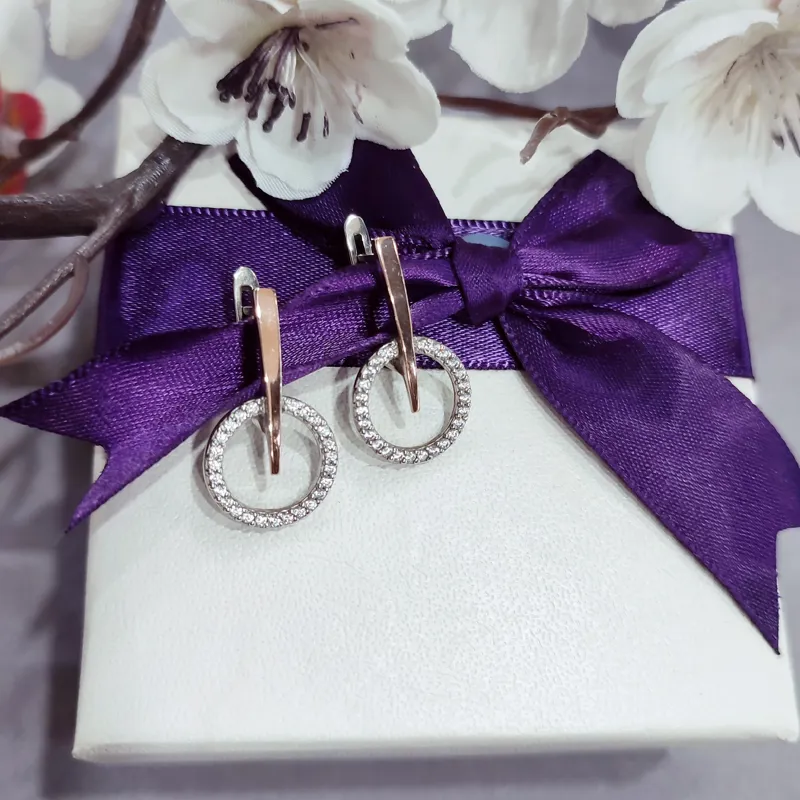 Сережки із срібла золотою пластиною та фіанітами — фото 3