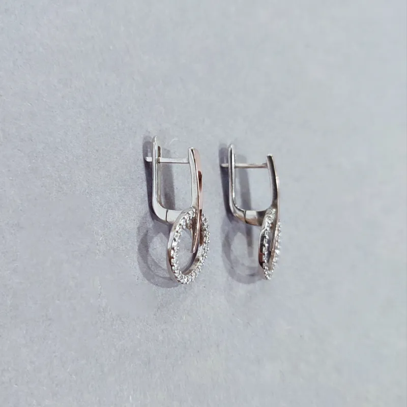 Сережки із срібла золотою пластиною та фіанітами — фото 2