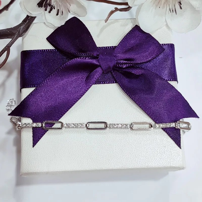 Браслет із срібла литий з фіанітами — фото 2