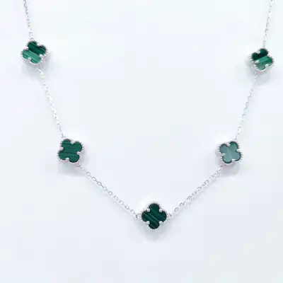 Срібне кольє з п’ятьма конюшинками-чотирилисниками у стилі Van Cleef. — срібна прикраса