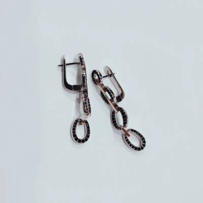 Сережки вісюльки з чорними каміннями арт.1005з/ч — фото 2