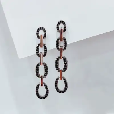 Сережки вісюльки з чорними каміннями арт.1005з/ч — срібна прикраса