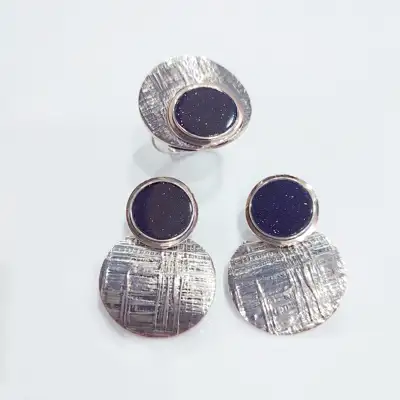 Комплект, з Авантюрином, арт.1543 — срібна прикраса