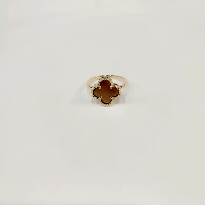 Позолочені каблучка Клевер в стилі Van Cleef Alhambra з тигровим оком — фото 2